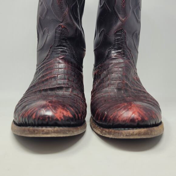 Lucchese Boots Men 9.5D Black Cherry Caiman Belly Leather Western Charles EXOTIC - Picture 5 of 14